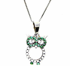 【送料無料】ネックレス ネックレスホワイトゴールド18kt 7501000ペンダントフクロウグリーン
