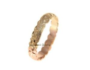 【送料無料】ネックレス イエローローズゴールドカスタムハワイアンスクロールマイレリング14k yellow rose gold custom hand engraved hawaiian scroll maile ring cutout 4mm