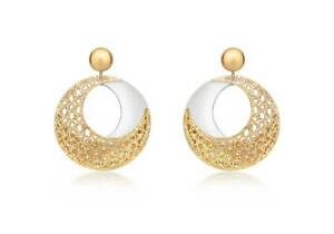 【送料無料】ネックレス　9ct2イアリング9ct 2colour gold round fretwork drop earrings
