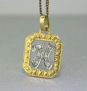【送料無料】ネックレス　イエローゴールドメッキペンダントyellow gold sparkling gem set initial h pendant guaranteed genuine 18k gold｜hokushin