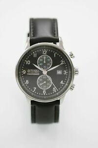 【送料無料】　腕時計　ecclissi relojcron fecha acero plata30mcueroグリスcuarzoecclissi reloj hombre cron fecha acero plata 30m cuero negro gris cua