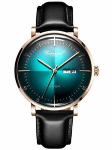 【送料無料】　腕時計　ドームクリスタルドレスレザーストラップウォッチmen automatic 42mm domed syntheticsapphire crystal dress leather strap watch