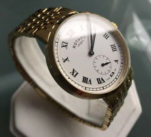 【送料無料】　腕時計　ロータリーカンタベリースリムクラシックビンテージゴールドホワイトローマウォッチmens genuine rotary canterbury slim classic vintage watch gold white roman