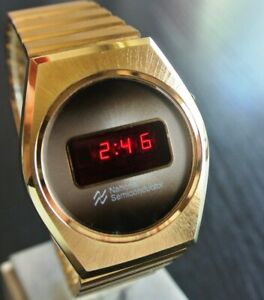 【貨物輸送無料】 ウオッチ ビンテージレアナショナルセミコンダクタースポーツメンズゴールデンブレスレットvintage rare national semiconductor sport red led mens golden ss bracelet watch