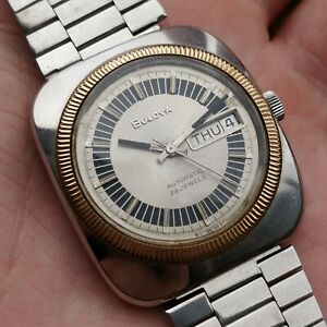 【貨物輸送無料】 ウオッチ ヴィンテージスチールトーンvintage 1971 n1 steel gold two tone bulova automatic 11anacb day date watch
