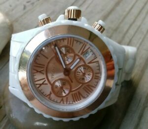 【送料無料】 腕時計 ホワイトセラミッククロノグラフウォッチローズゴールドベゼルバッテリーvicence white ceramic chronograph watch 14kt rose gold bezel  battery 6