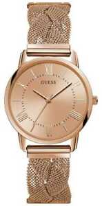 【送料無料】　腕時計　レディースローズゴールドメッシュブレスレットローズウォッチguess ladies rose gold braided mesh bracelet rose w1143l3 watch