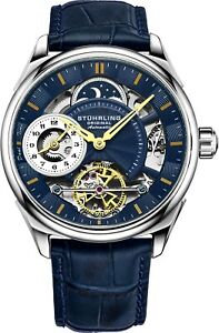 【貨物輸送無料】 ウオッチ アズールesqueletoホーラsthurling2plata estuchecueroアズールrelojsthurling hombres azul esqueleto hora dual plata estuche am pm cuero