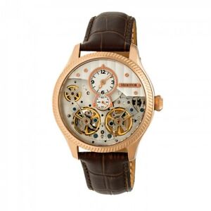 【貨物輸送無料】 ウオッチ ウィンスロップ  サクラ色ゴールドheritor automatic winthrop mens leather skeleton watch  rose goldsilver