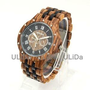【送料無料】　腕時計　6ピンシマウマモミジクオーツsixpin multifunction zebra wood maple calendar week mens quartz wooden watches