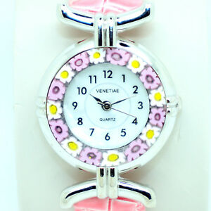 【送料無料】 腕時計 ベニスピンクストラップムラノガラスクォーツmurano glass quartz watch from venice millefiori and pink strap