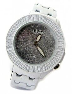【送料無料】　腕時計　ラバーコーティングストラップホップホップbling mrster all white rubber coated metal strap hop hop glitter