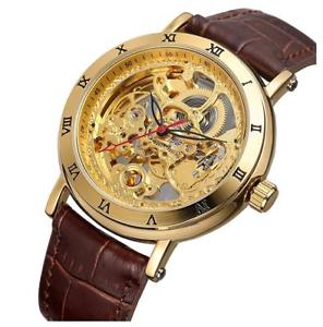 【送料無料】　腕時計　ビンテージファッションレザースケルトンウォッチmen luxury automatic transparent hollow vintage fashion leather skeleton watch 21,754円