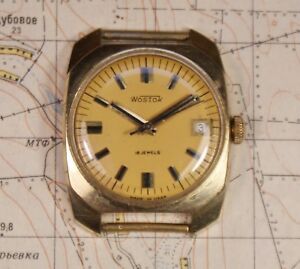 【送料無料】　腕時計　メンズソソwostok 2214 au gold plated mens wristwatch 18 jewels ussr soviet era