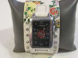 【送料無料】　腕時計　ed hardy womensホワイトleather rose f68ed hardy womens temptress white leather rose f68