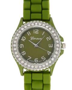 【送料無料】　腕時計　genevaゴム brand geneva ladies green rubber crystal quartz watch brand