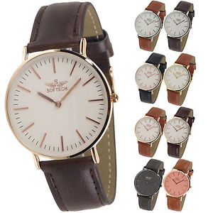 【送料無料】　腕時計　softechrosegoldシルバーデザイナー mens mens thin classic by softech leather rosegold silver designer