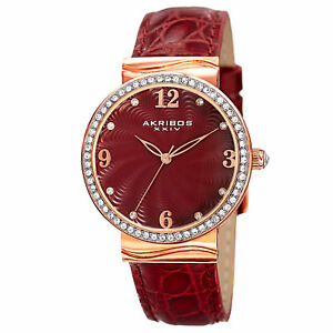 【送料無料】　腕時計　スワロフスキークリスタルレッドレザーウォッチ womens akribos xxiv ak829rd quartz swarovski crystal red leather watch