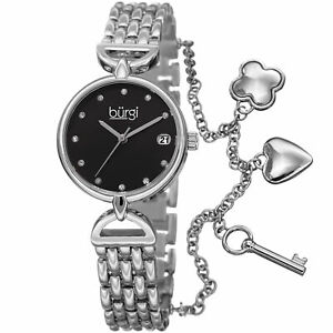 【送料無料】　腕時計　バールスワロフスキーマーカーブレスレットwomens burgi bur172ssb swarovski hour marker date three charm bracelet watch