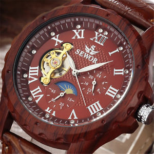 【送料無料】　腕時計　デクラシックウッドスケルトンレーダーマンas de150 edelstahl runden montre classic wood farben skeleton leder mann