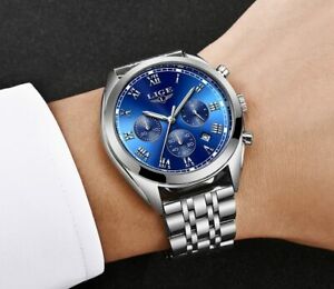 【送料無料】　腕時計　ステンレススチールウォッチlige luxury stainless steel wrist watch for men with free shipping
