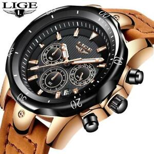 【送料無料】　腕時計　メンズブランドクオーツカジュアルレザーミルlige mens wristwatches brand luxury quartz wristwatch men casual leather mil