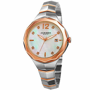 【送料無料】　腕時計　パールカボションウォッチakribos xxiv ak932ttrホワイトwomens akribos xxiv ak932ttr white mother of pearl cabochon crown date watch