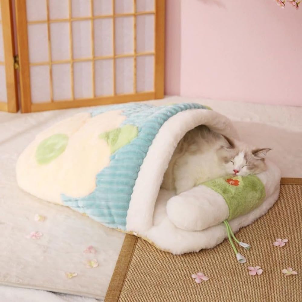 (ピンク) 猫の巣日本の桜冬暖かい寝袋半密閉プラスベルベットソフト犬小型マットレスベッド厚いペット 8,823円