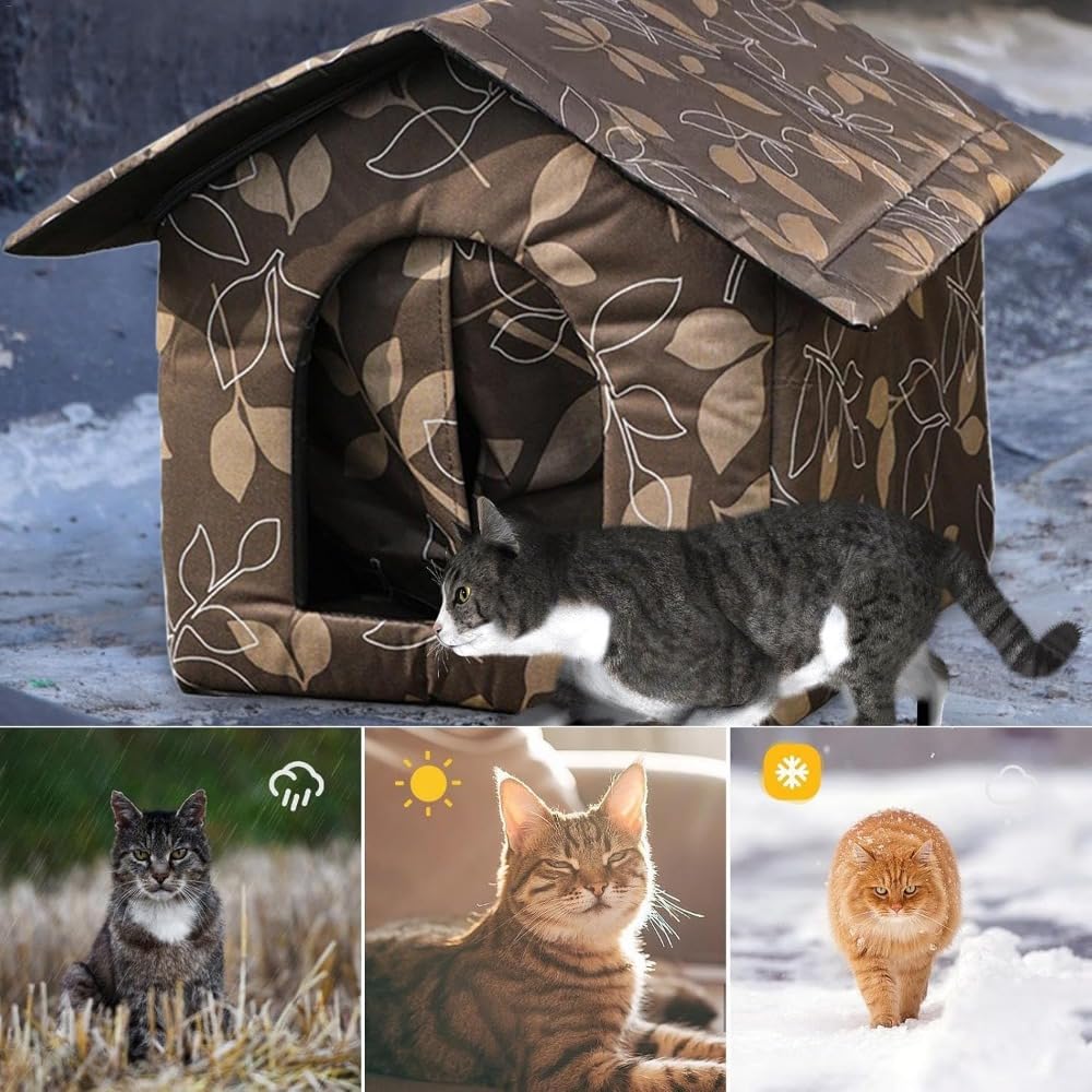 加熱式猫ベッド 野良猫用シェルター 防水性と耐久性に - |野良猫用の冬の小屋、屋外または屋内の猫の冬の避難所、組み立てが簡単茶色の落ち葉の野良猫の巣、屋外の巣、防水猫の家、雨に強い、寒くて暖かいテント、猫の屋外シェルター、野生の猫の家 (XL)|hokutostore