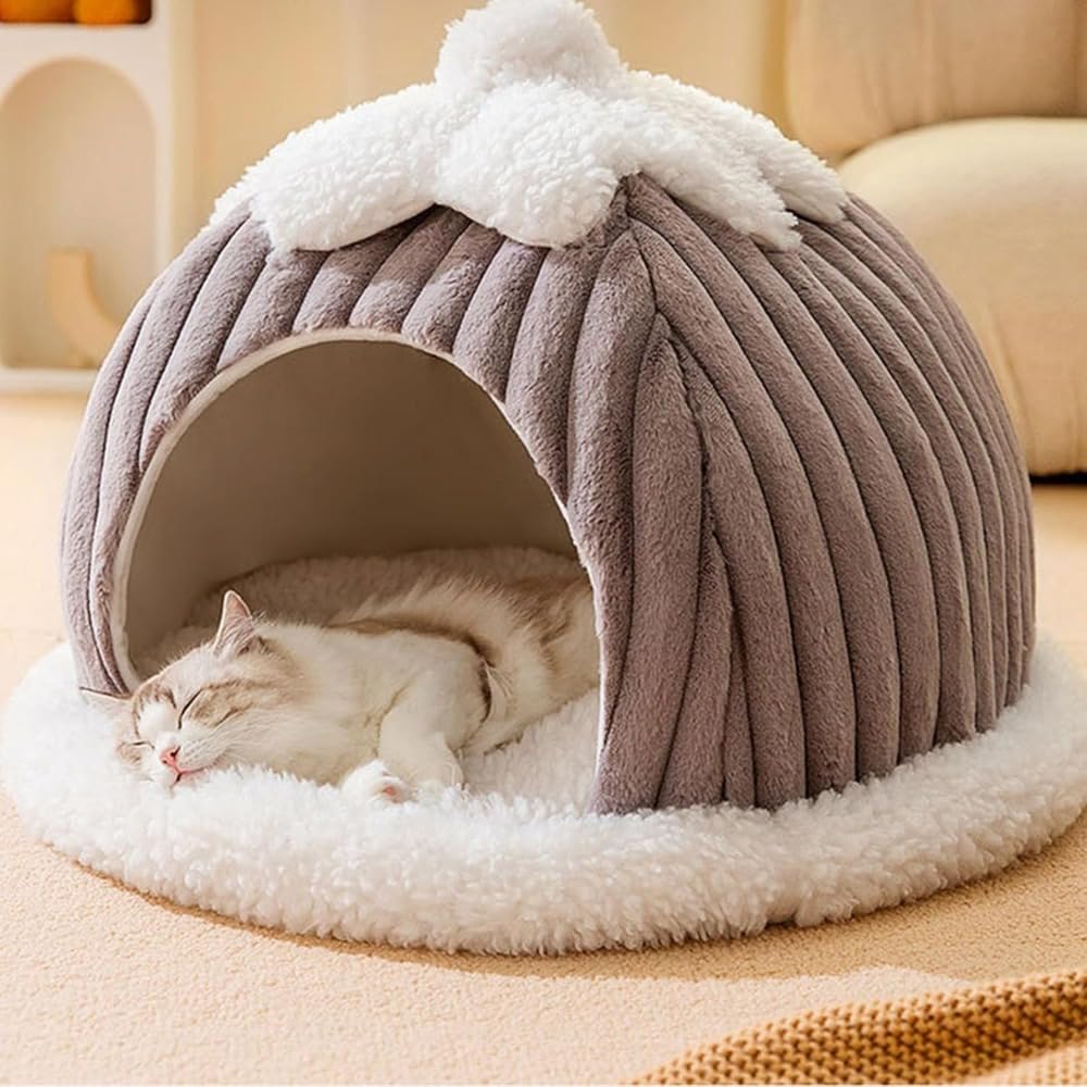 猫 犬小屋 ドーム 滑り止め 隠れ家 ッド ペットハウス ペットベッド 犬 ふわふわ ベッド 小型犬 冬 ドーム型 寒さ対策 猫ハウス 暖かい 保温防寒 犬 キャットハウス ベ (45*45*40cm グリーン) 洗える クッション もこもこ 冬用ベッド グレー 10,224円