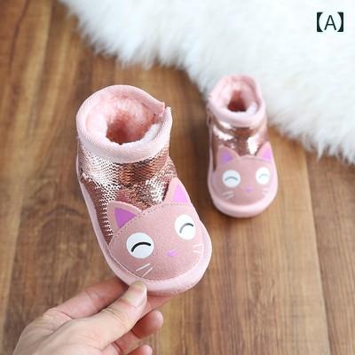 靴 女の子 2歳 シューズ 1歳 ムートン カジュアル ソフトソール 赤ちゃん 暖かい ブーツ 子供靴 子供 防寒 かわいい 猫 幼児