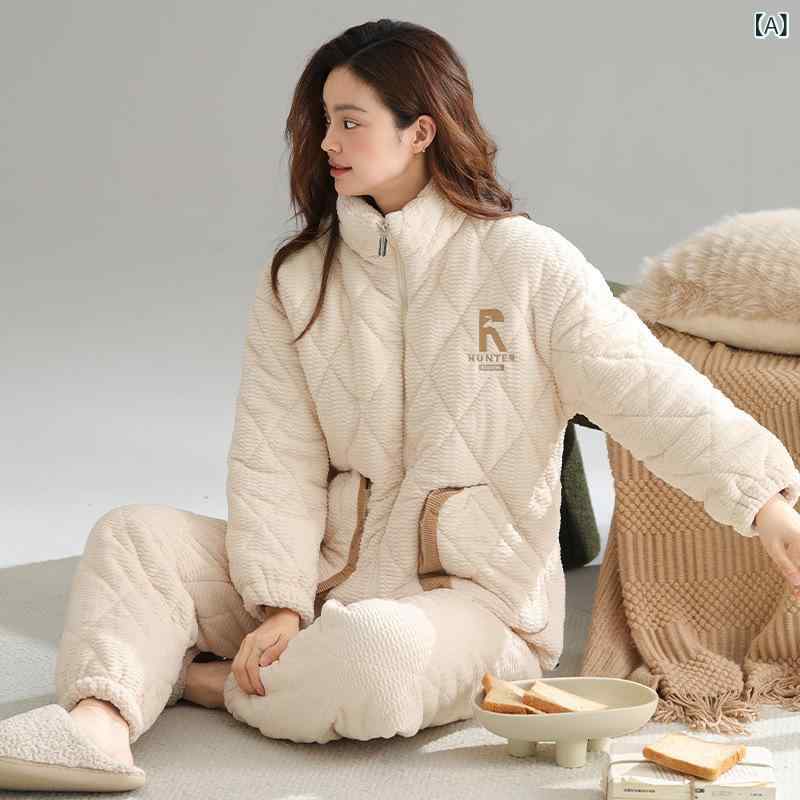韓国流行り物 あったか お部屋お召しもの キルティング サンゴフリース パジャマ 長袖 お部屋着 ワンマイルウェア ジップアップ 男女兼用 三層 ハイネック 中綿 ロングズボン下 ポリエステル 秋冬 好一対 セットアップ 超朦々たる 保温