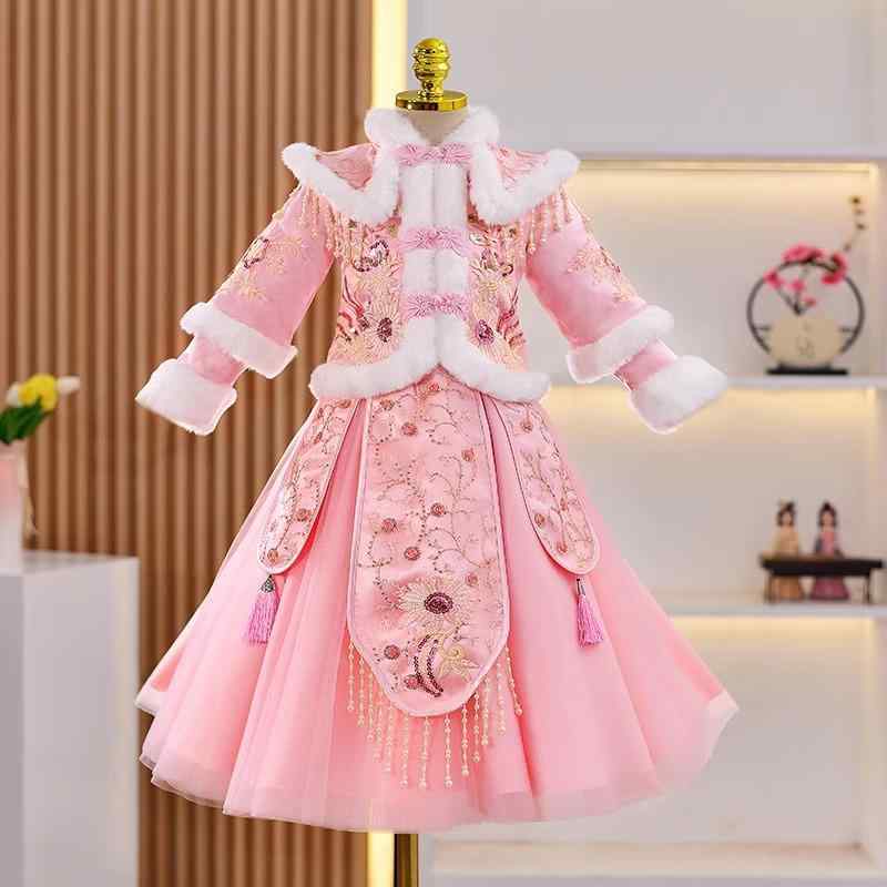 唐装 チュールスカート チャイナドレス 150cm 冬用ワンピース 120cm セットアップ 110cm 中国風 ピンク系 170cm 160cm 厚手 130cm 140cm 裏地ポリエステル レッド 花柄 ガールズ ベルベット 刺?