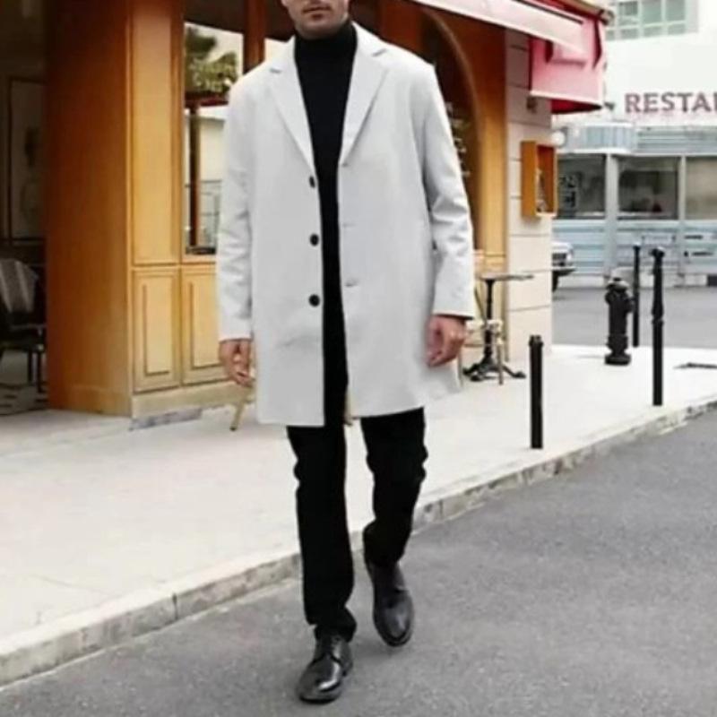 シングルブレスト ウール 無地 冬 ロング丈 男性用 ホワイト スプリングコート 秋 グレー ブラック アウター メンズ カーキ テーラード コート