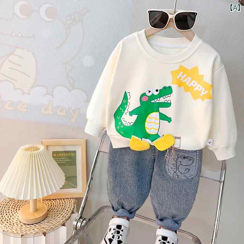 パンツ 綿 キャラクター 春秋 普段着 ツーピース カジュアル 長袖 上下セット プルオーバー ベビー服 男の子 コットン 通園 ワニ柄 セットアップ かわいい おしゃれ 韓国風 長ズボン