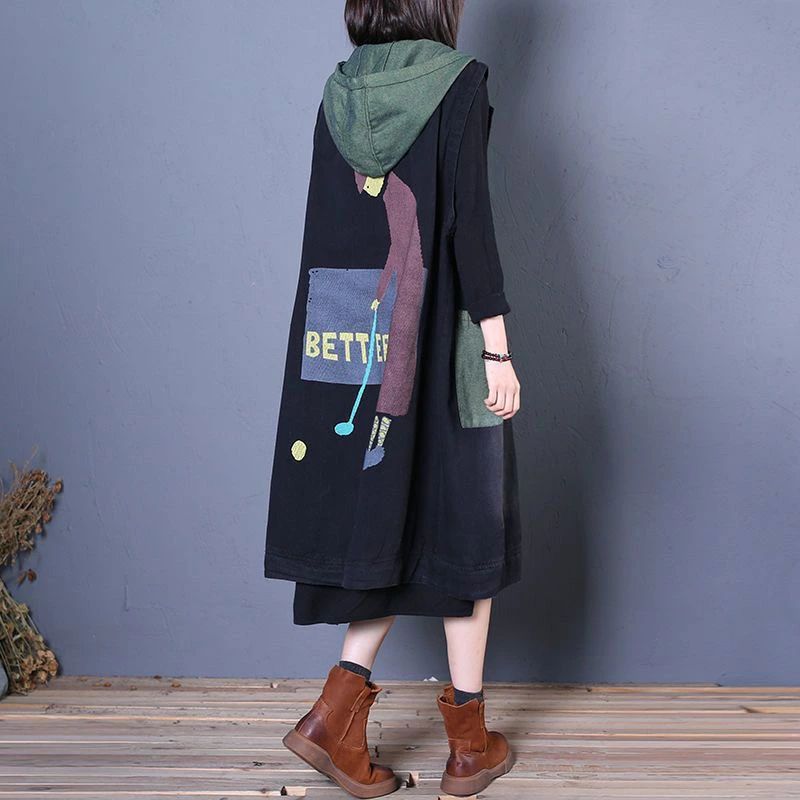 秋服 デニムコート ノースリーブ デニム ロングベスト ロングジレ レディース ポケット付きベスト 秋冬 フードベスト アウター｜hokutostore