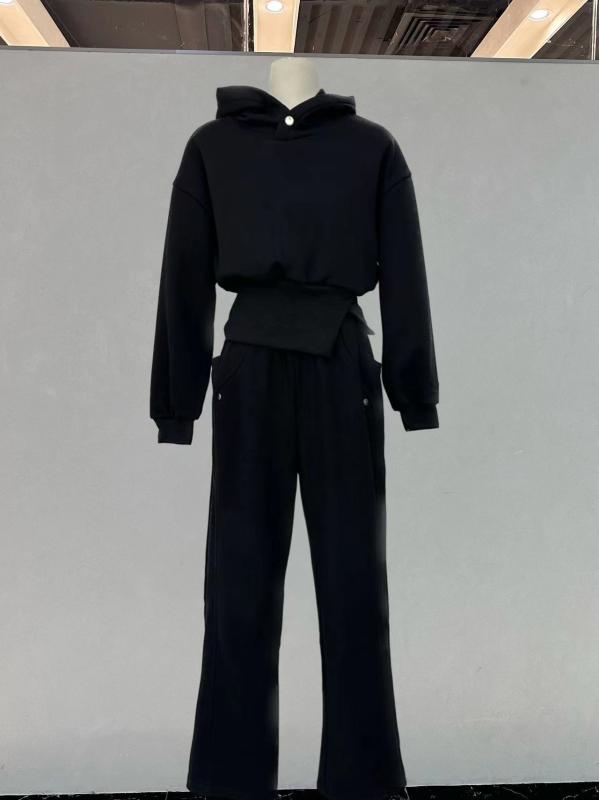 スリム スウェットパンツ スタイリッシュ ファッション フード付き トレーナー + レディース セット 裏起毛 ショート 冬 縦縞 セットアップ 無地