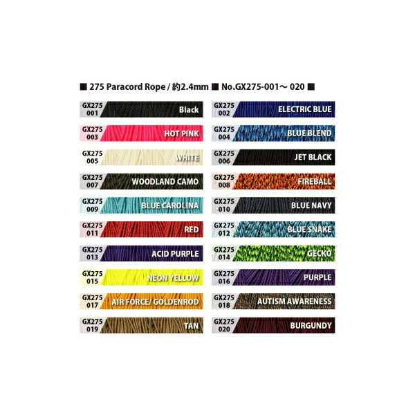 楽天市場】【ネコポス便対応】 【 1m カット売り 】Type 1 95 PARACORD 1/16 INCH 製 / アメリカ製 Para Cord  ナイロン製 パラコード , パラコード 太さ：幅 約1.7mm ※ご注文時に色を指定してください。 : ホルキン