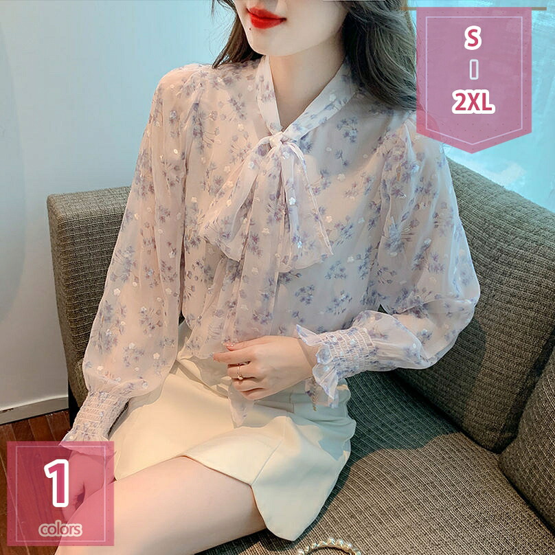 1000円OFFクーポン ブラウス レディース 春夏秋 シフォンブラウス 花柄 シャツ 長袖 トップス リボンネック おしゃれ 大人 可愛い オフィス 通勤 OL カジュアル ボウタイシャツ フォーマル 卒業式 入園式 20代 30代 40代 50代 holosbird-goods1