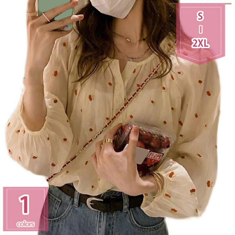 1000円OFFクーポン トップス レディース 春 大きいサイズ ゆったり 長袖 シャツ 丸首 パフスリーブ 大人可愛い クルーネック ブラウス バルーンスリーブ おしゃれ カジュアル 着痩せ 体型カバー シンプル 無地 韓国風 ワイシャツ 通勤 OL 普段着 holosbird-goods1