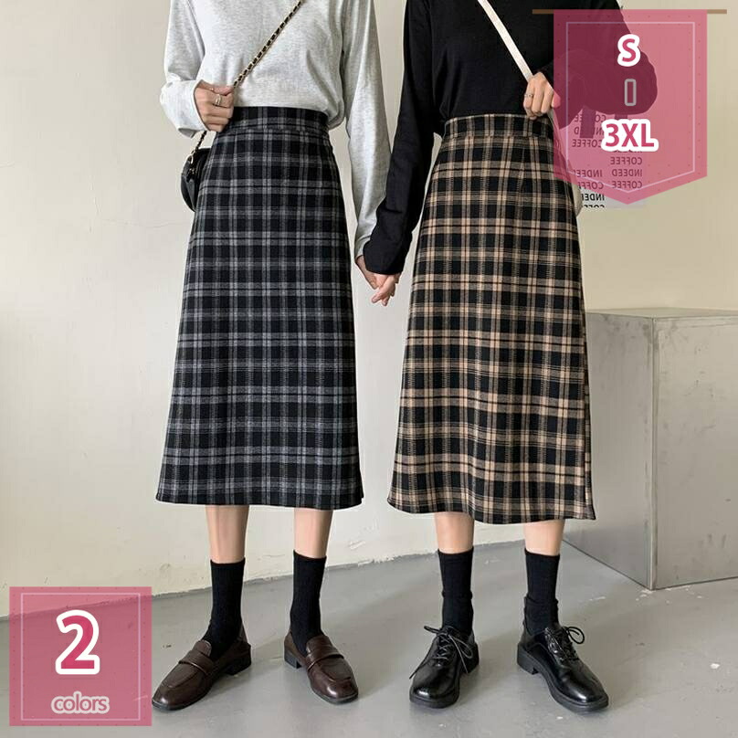 500円OFFクーポン タイトスカート ロングスカート タータンチェック スカート チェック柄 ミモレ丈 スカート レディース スリット入り ウェストゴム ハイウェスト Aライン 着痩せ 体型カバー 通勤 通学 カジュアル 秋冬 大きいサイズ スリット入りスカート