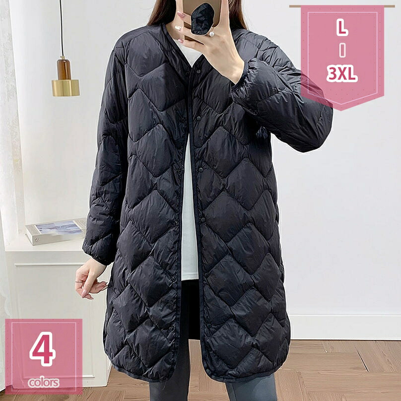 500円OFFクーポン キルティング 軽量 薄い ダウンジャケット レディース ミドル丈 冬服 秋服 レディース ダウンコート 防寒 大きいサイズ クルーネック 長袖 アウター カジュアル 秋冬 きれいめ 暖かい シンプル 軽い ライトダウン きれいめ holosbird-goods1