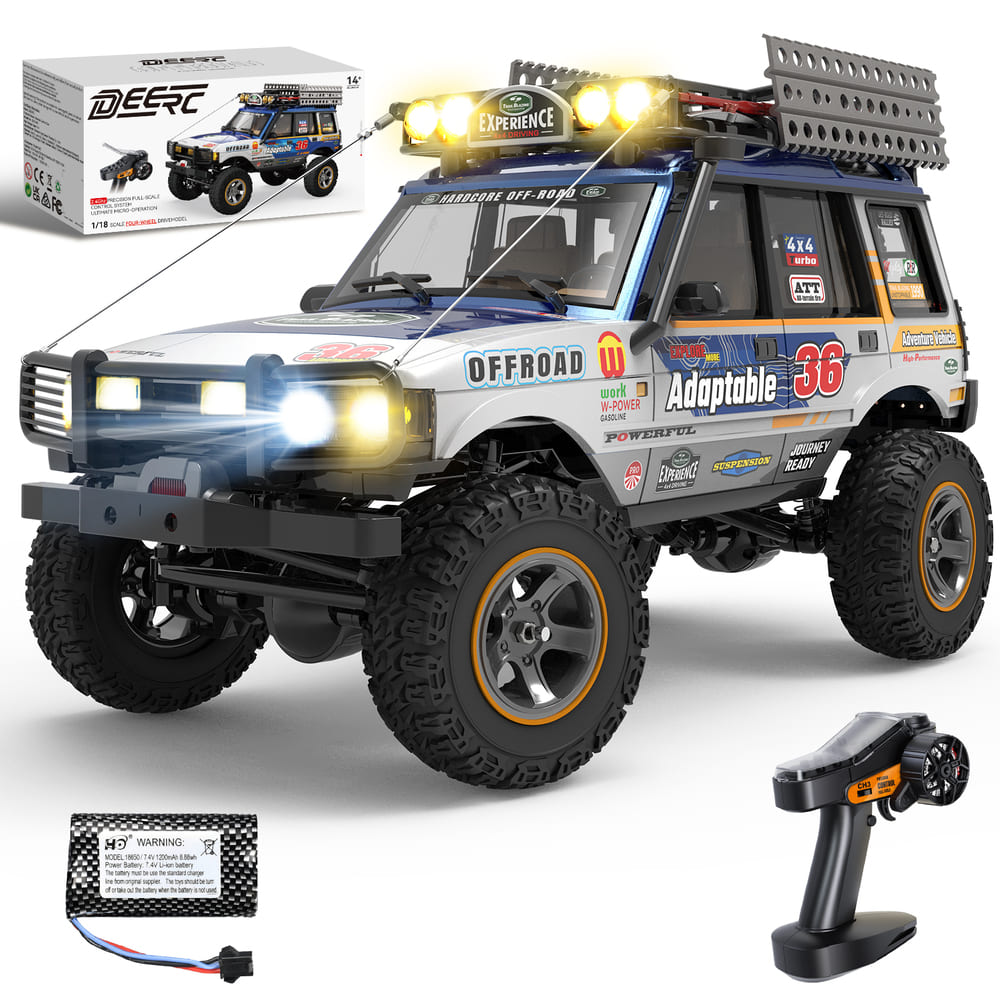 DEERC オフロード 大人向け 4WD ラジコンカー クローラー 1/18スケール 4輪駆動 フルプロポ 2.4GHz 9gサーボ LEDライト4モード 40分連続操作 充電式 子供向け 男の子 誕生日 プレゼント ギフト 国内認証済み|Holystone公式ストア