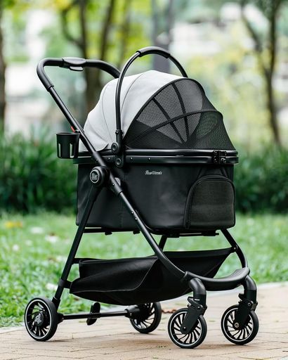 Pawccoliペットカートキャリーカート分け隔てる型4輪折りたたみ納める耐重15kg小型犬中型犬猫優勝杯保持者足踏み打ちきりメッシュ飛び出し押しとどめる先んじる付き添い人