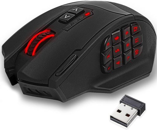 REDSAMURAIゲーミングマウス無線有線両対応2.4GHzMMOマウスサイドボタン付きRGBライティング16000DPI高精度センサー18個プログラム可能ボタンType-C充電式ブラック