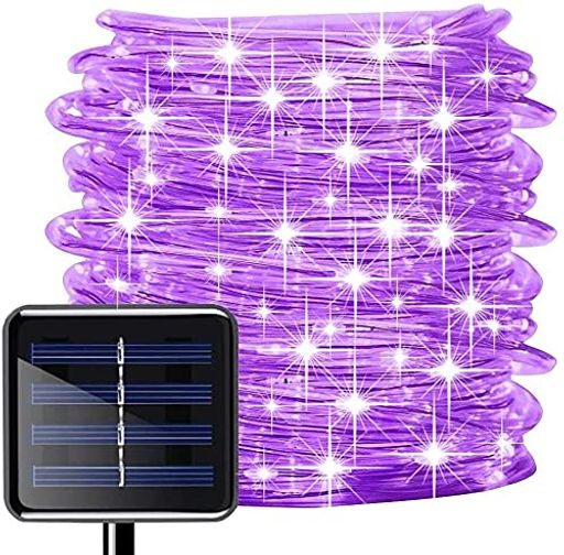 ソーラーロープライト33ft100LED太陽ロープはのための屋外の防水銅の管ワイヤーひもライトをつけます庭、庭、パス、フェンス、階段、裏庭、パティオ(紫の)