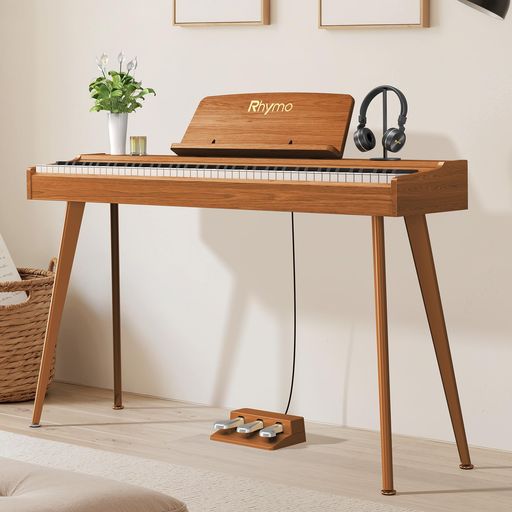 Rhymo電子ピアノ88鍵ポータブルスタイル金属スタンド分離型|本格ハンマーアクション鍵盤|コンパクト収納可能|トリプルペダル&ヘッドホン付属|賃貸住宅や狭小空間に最適