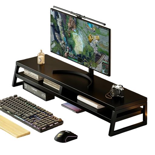 JOFUYUモニター台卓上100cm2段木製pcノートパソコンディスプレイデスクシェルフ机上台(オーク-100CM)