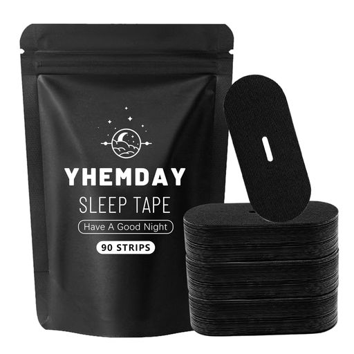 YHEMDAY口閉じテープ90枚入りいびき防止快眠グッズ口呼吸防止鼻呼吸へいびき口・のどの乾燥軽減肌にやさしい鼻呼吸テープくろ
