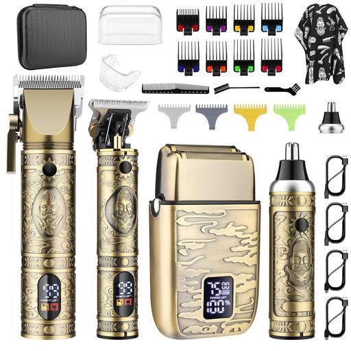 GSKY バリカンセット 電動バリカン 往復式シェーバー 鼻毛カッター USB充電式 LED表示 自動研磨 低騒音 ヒゲトリマー 家庭 業務 ショートヘア用 セルフカット 日本語説明書付き(古 銅)|HOMARINA 店
